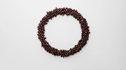 Round Arrangement of Coffee Beans on a White Background