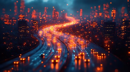 Fototapeta premium Night City Highway: A Digital Metropolis