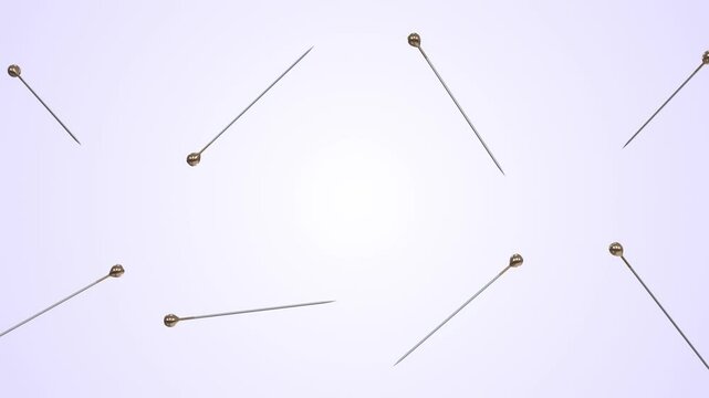 Straight Pins Falling on a Light Background. Stylized Sewing Pins 3D Animation. 4K