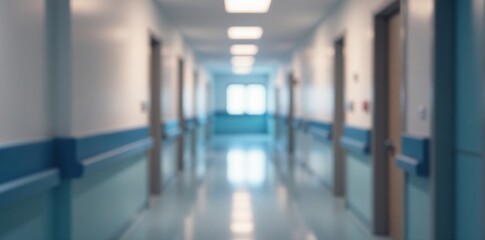 Blurred hospital corridor background, sterile environment, recovery, healthcare