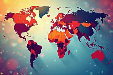 Fototapeta premium Stylized vector world map pattern, abstract design, international, background, clean