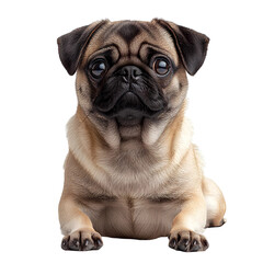 Obraz premium Adorable fawn pug puppy lying down cute pet dog portrait isolated transparent background