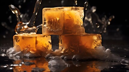 Frozen stacked cheese blocks with an icy crystalline texture creating a minimalist abstract and geometric composition