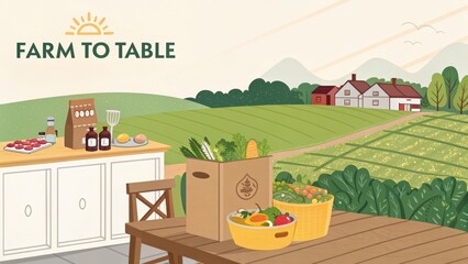 Obraz premium Sustainable Farm to Table Meal Kit Emphasizing Fresh Produce and Healthy Eating