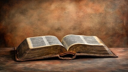 Obraz premium Antique Open Book with Weathered Pages on Rustic Background