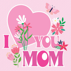 Happy mother's day with heart, lettering and flowers
