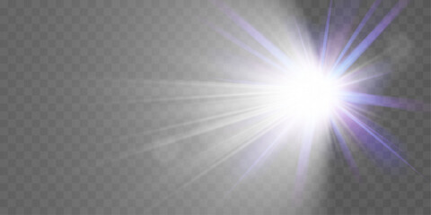Bright glowing starburst with sparkles, radiant beams, and light flares on transparent background for overlays and design.