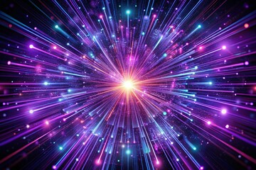 Naklejka premium Abstract Purple Neon Light Streaks: Big Data, AI, Technology Background