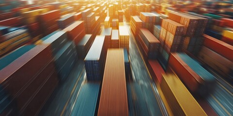 Global shipping strategies optimizing customs clearance and trade compliance on busy port with cargo containers