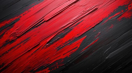 Red paint on black wood texture background with abstract art featuring bold cuts and shapes