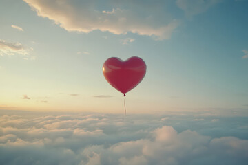 Fototapeta premium Solitary heart balloon floats hopefully in sky