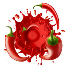 Top view dripping hot chili sauce. Vector illustration of bottle of chili sauce in realistic style