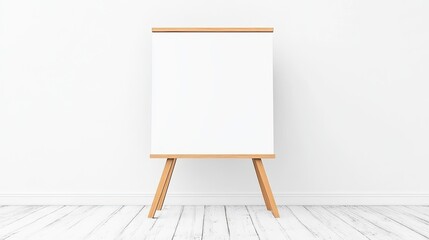 Minimalistic blank canvas on wooden easel in bright, modern interior space for creative ideas