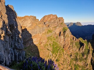 Rugged landscape of Madeira, featuring deep valleys and steep cliffs, hike from pico do arieiro to pico ruivo