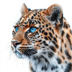Obraz premium Majestic leopard against a pristine white backdrop a stunning portrait of nature s beauty