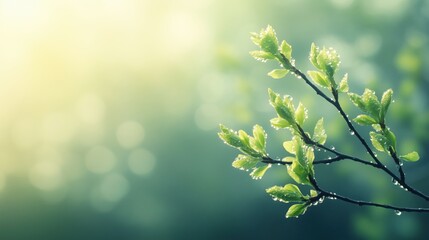 Delicate green tree branch with copy space for creative design