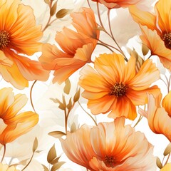 A painting of flowers with orange petals and green leaves
