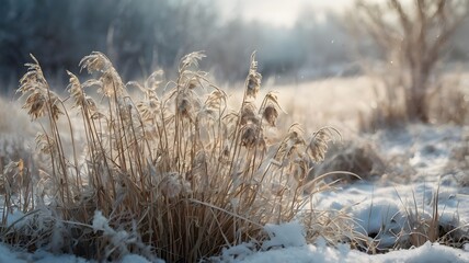 Majestic Wild Boar Foraging in a Winter Wonderland: Snow-Covered Forest Scene"
