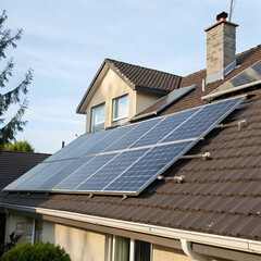 Fototapeta premium Solar Panels on Roof for Clean Energy