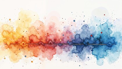  Bright watercolor gradient stains in yellow, red, and violet on paper.
