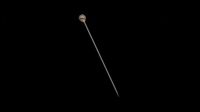 Straight Pin Rotating on a Transparent Background. Seamless Loop. Sewing Pin. 4K