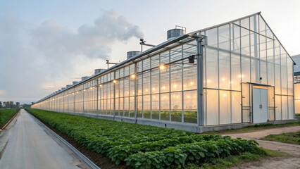 Fototapeta premium Modern Greenhouse Cultivating Fresh Vegetables in Agricultural Field