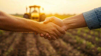 Handshake between farmer and partner in a sunlit field at harvest season showcasing collaboration and agricultural growth