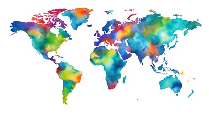 Captivating Watercolor World Map with Vivid Hues and Brushstrokes Showcasing the Beauty of Our Diverse Global Landscape