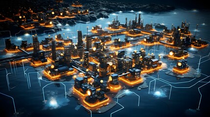 Futuristic virtual reality map with advanced digital interfaces holographic displays and data visualization elements  Showcasing the innovative technology and cutting edge design of a smart