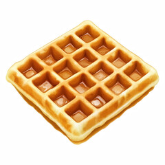 Realistic Golden Brown Belgian Waffle with Crispy Texture and Syrup Glaze Isolated on Transparent Background. Generative Ai.