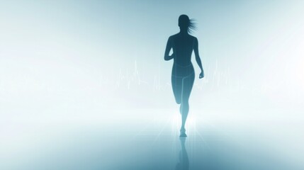 Silhouette of a person running in a professional minimalist setting with soft lighting effects