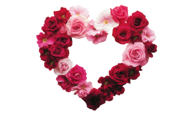 A heart composed of red and white roses