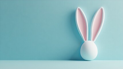 Fototapeta premium White rabbit ears on a pastel blue background. Easter vibes in 3D. 