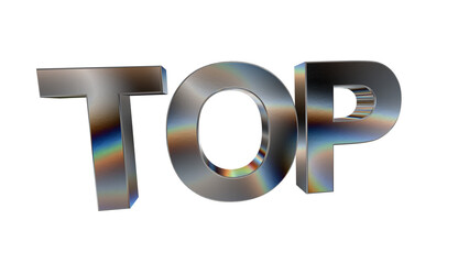 3d TOP text with dark metal and rainbow effects isolated on a transparent background. 3d elements for graphic design.