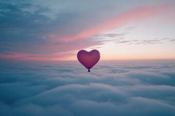 Fototapeta premium Heart balloon floats in sky with hopeful mood