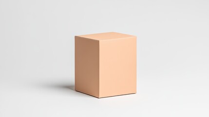 Obraz premium Simple peach-colored cube on a clean white background, suitable for product display or design mockups