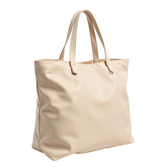 Naklejka premium Beige leather tote bag with double handles. Cut out studio shot.