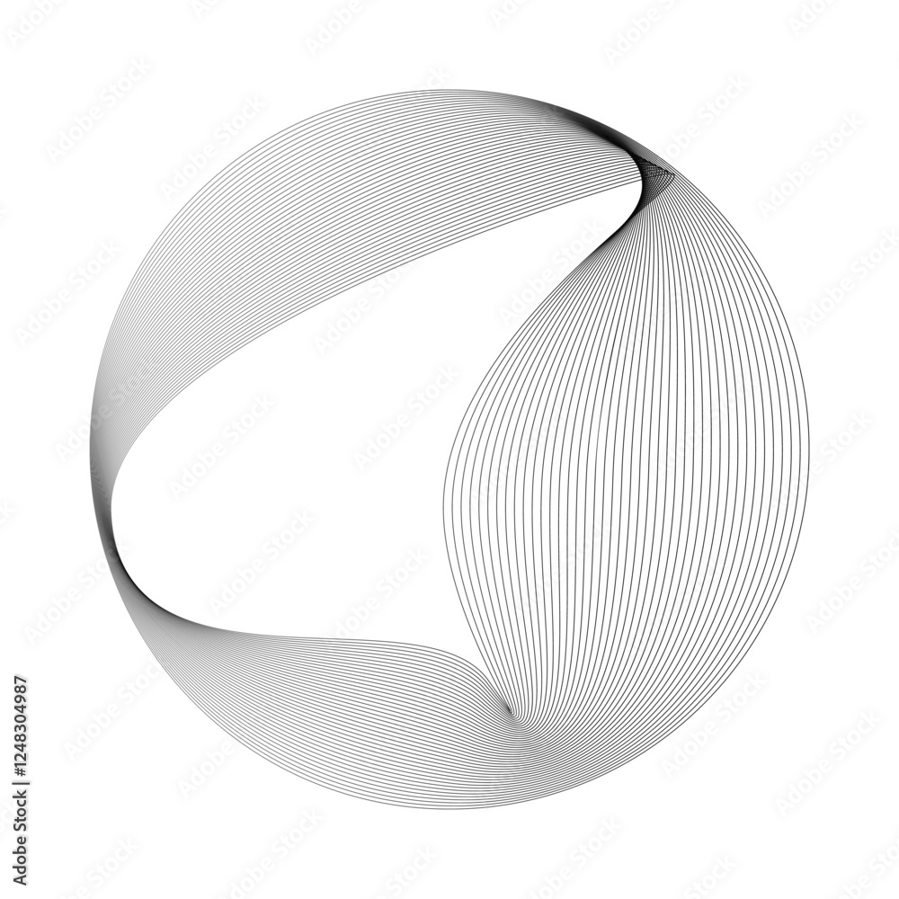Aufkleber Abstract vector round shape of wavy lines flowing smooth curve black line on transparent background in concept of technology, science, music, modern.