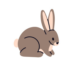 Wild rabbit. Gray hare, forest mammal with long ears and fluffy tail. Cute animal, herbivore. Adorable bunny, jackrabbit. Coney, lepus. Flat vector illustration isolated on white background