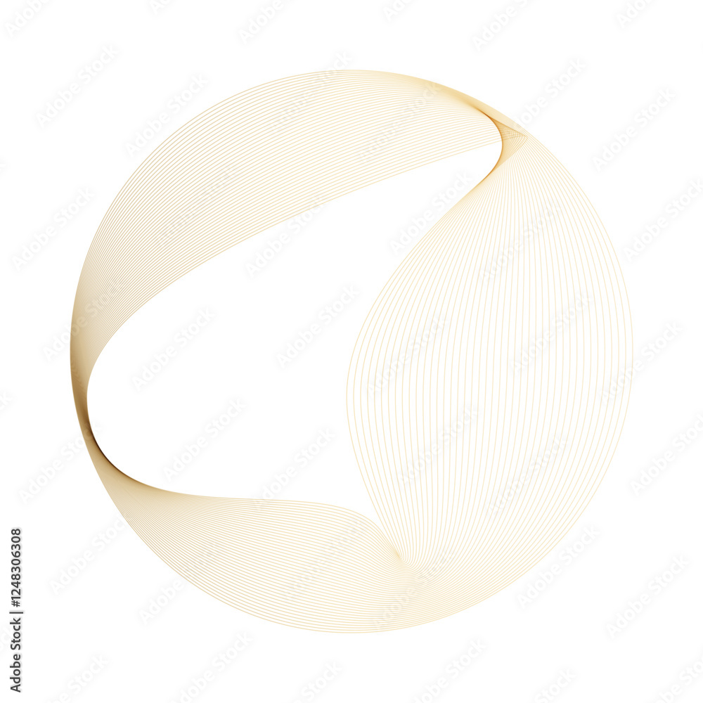 Poster Abstract vector round shape of wavy lines flowing smooth curve gold gradient color on transparent background in concept of luxury, technology, science, music, modern.
