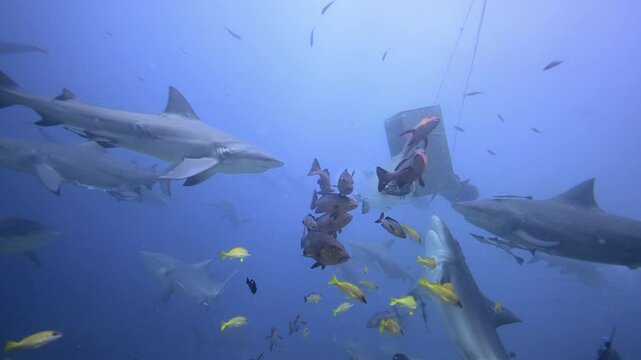 Schooling Bull Sharks on Shark Dive in Fiji