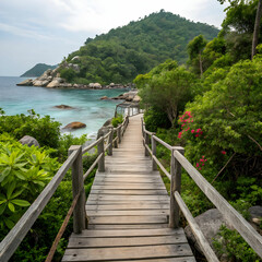 Obraz premium Wooden Bridge at Koh Nangyuan Island Surat Thani