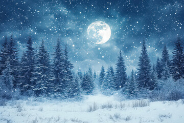 Naklejka premium Majestic aurora above snowy forest in mystic night