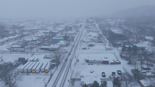 Aerial footage of Dodds Avenue in Chattanooga, TN during a snowstorm.