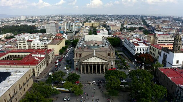 DRONE : DOLLY IN SHOT OF DEGOLLADO AT TEATHER AT GUADALAJARA