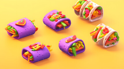 Burritos isometric Cartoon 3D colorful