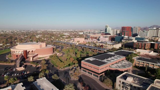 Gammage Auditorium and Arizona State University, drone shot, 4K