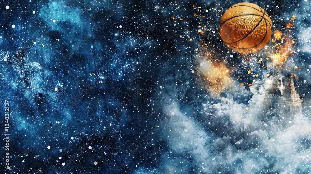 Wall mural basketball in cosmic space, surreal scene, possible use for a fantasy background