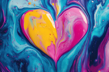 Vibrant heart shape in fluid art, abstract joy