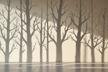 Fototapeta premium Serene Background of Shadowy Aspen Tree Outlines on a Cream Wall for Minimalist Retail Decor